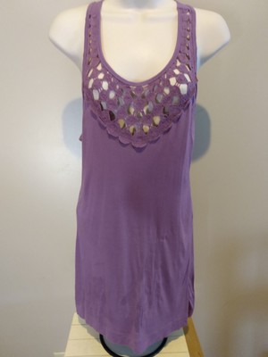 Divine Wear Tank Top Women Medium M Active Flowy Embroider Lace Top Purple Lilac
