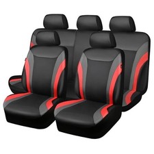 Leather Car Seat Covers Full Set,Waterproof Automotive Seat Black and Red