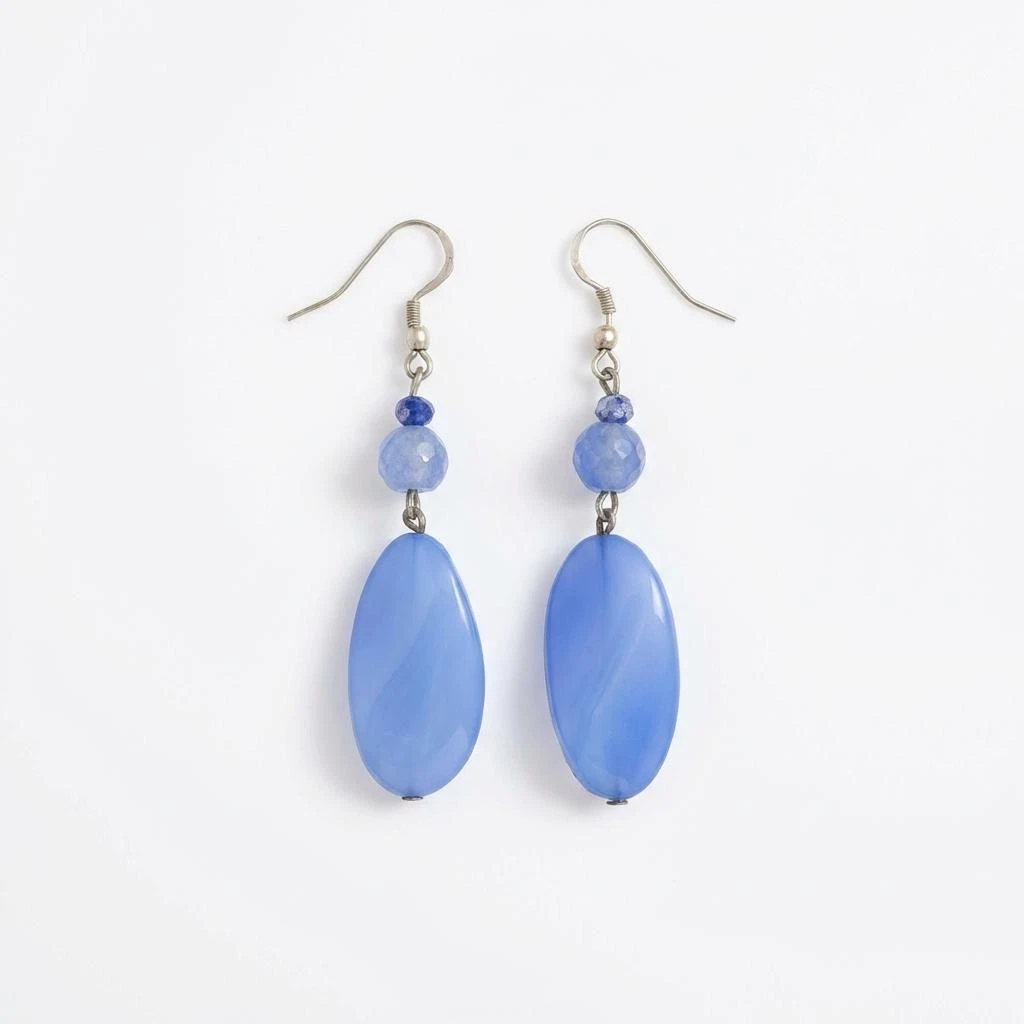 Orecchini a fetta di agata blu: gioielli pendenti in argento sterling ossidato - Italia