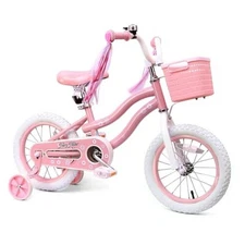 Girls Bike for Kids 3-5, Kids Bike with Training Wheels, Basket, Coaster 14"