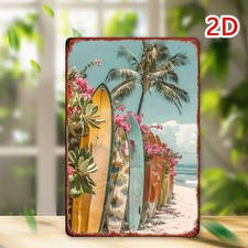 Tropical Beach Style Surfboard and Palm Tree Tin Metal Signs Home D cor 8x12