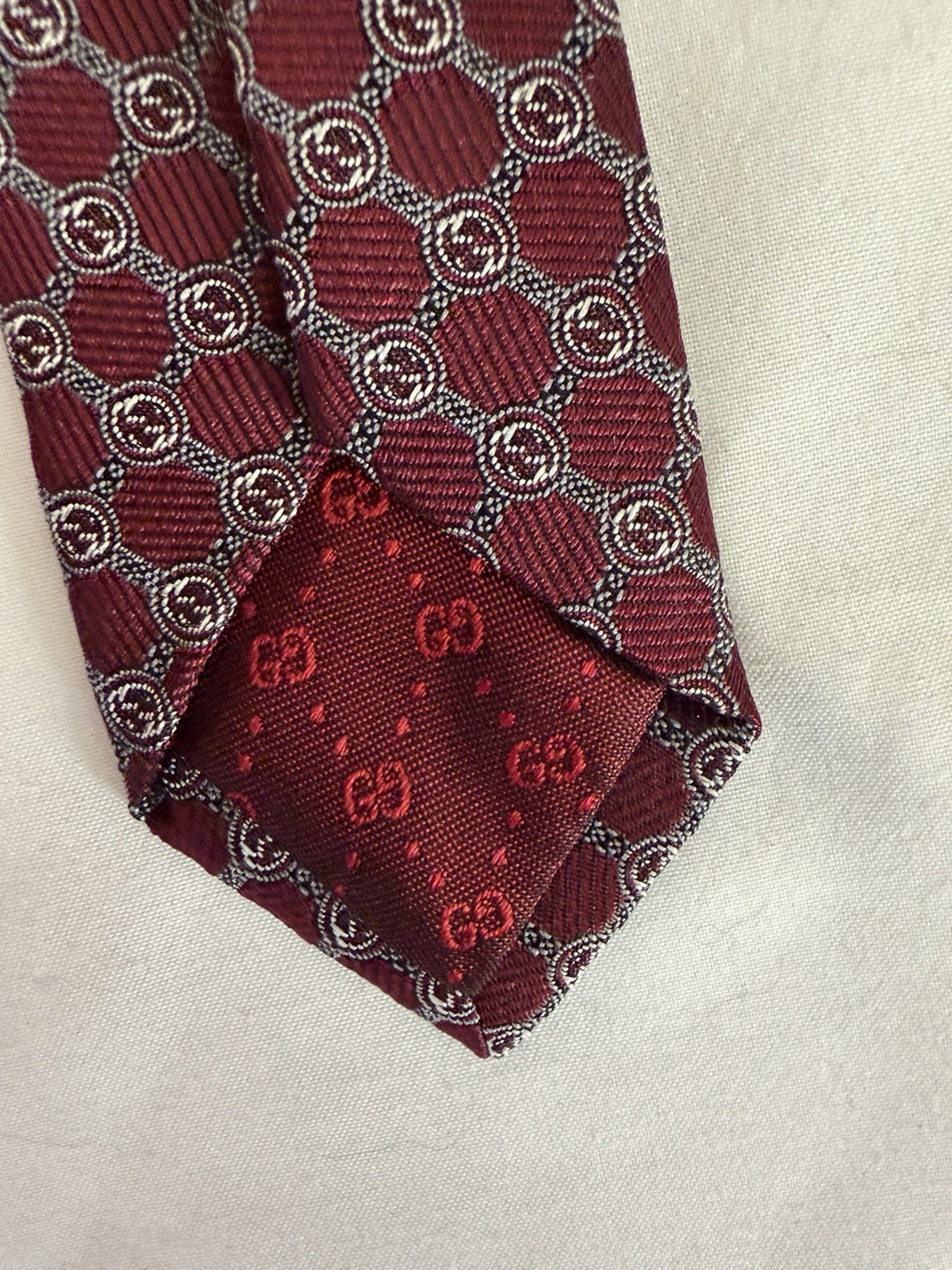 GUCCI interlocking pattern silk tie burgundy GG p… - image 7
