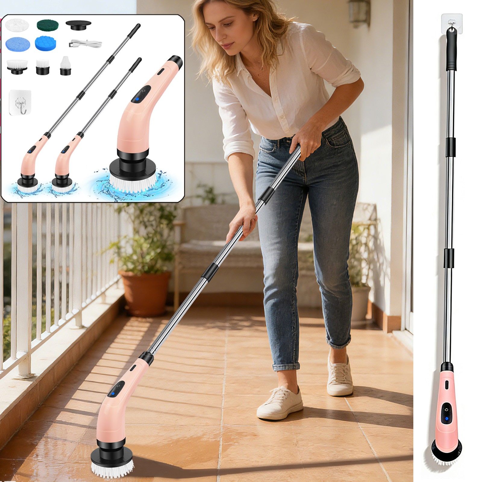 360° Cordless Power Scrubber Electric Spin Turbo Scrub Cleaning Brush Cleaner - Image 5