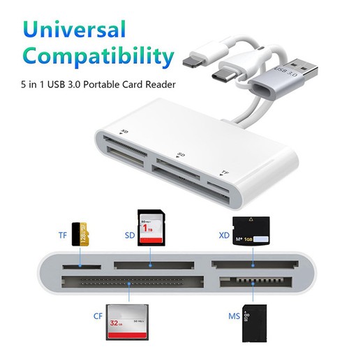 Lector de Tarjetas de Memoria 5 en 1 Tipo C USB A A Adaptador /TF//MS/XD 2776 - Imagen 8 de 9