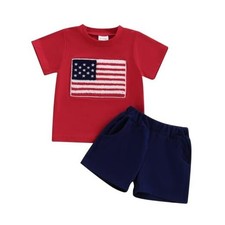Toddler Baby Boy 4th of July Outfit American Flag Embroidery T 6-12 Months Red