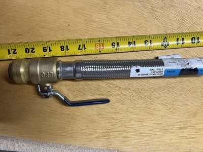 3/4in NPT x sharkbite Brass Ball Valve w/ Braided Stainless Water Line 20in