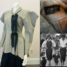 Vintage rare 80's 90's NORMA KAMALI OMO wool fur JACKET blazer coat peplum XS S