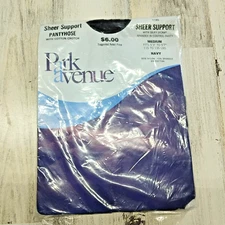 Park Avenue Pantyhose Sheer Control Top Navy Blue MEDIUM Vintage