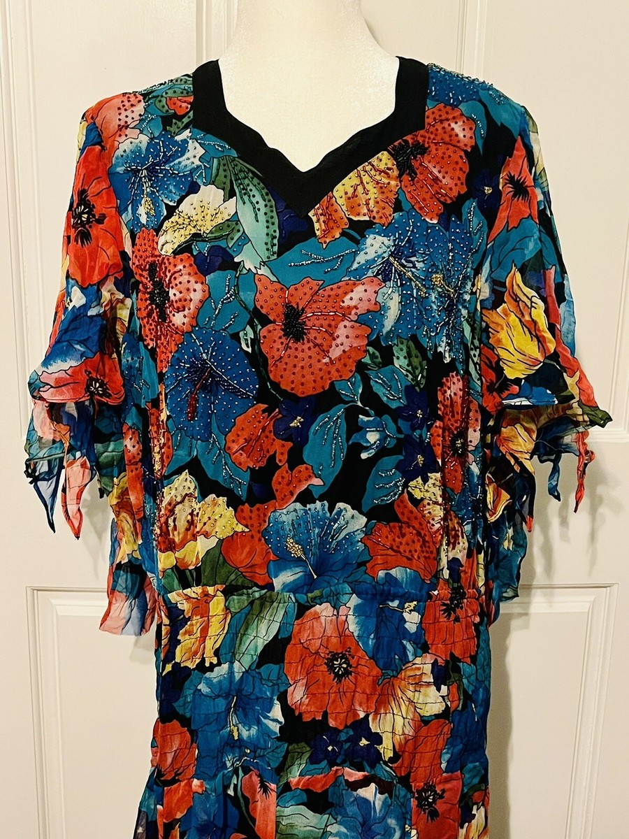 Vintage Diane Freis Limited Edition Vibrant Floral Layered Silk