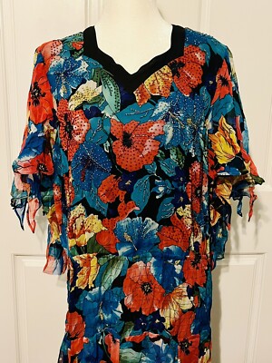 Vintage Diane Freis Limited Edition Vibrant Floral Layered Silk