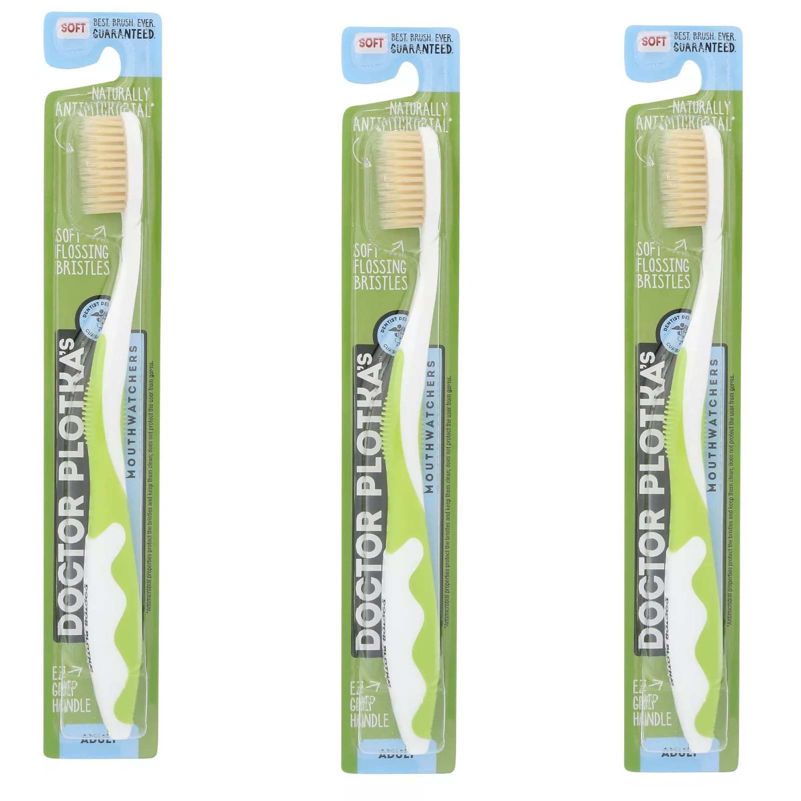 MOUTH WATCHERS ADULT TOOTHBRUSH GREEN-****VALUE 3 PACK******