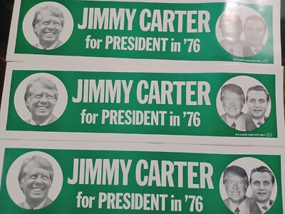 Lot Of 3, 1976 Jimmy Carter For President in '76 bumper sticker, unused, 3.5x13