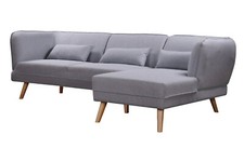 Cove Grey Linen 3 Seater L-Shaped Corner Sofa with Right-Hand Chaise and Wooden