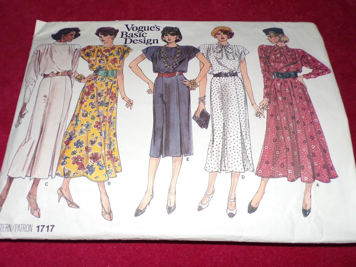 VOGUE BASIC DESIGN 1717-LADIES MID CALF DRESS w/COLLAR VARIATIONS PATTERN  8-12 | eBay