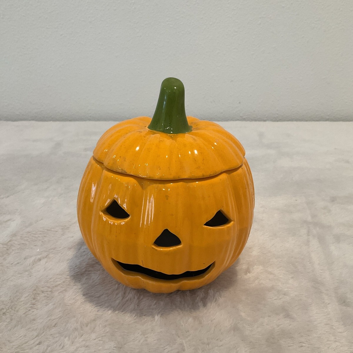 Vintage Halloween 5.5” Tall Hand Painted Ceramic Jack O Lantern