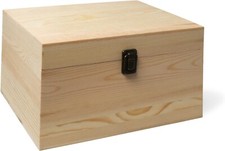 1 Pack 10.8x7x8x5.7-Inch Large Unfinished Wooden Box with Hinged Lid Front New