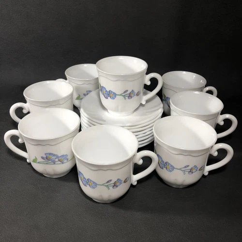 Vintage Arcopal France Milk Glass Coffee Mugs Floral Pansy Revelation