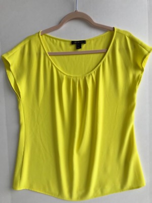 St. John's Black Label Yellow Blouse Women's Top Cap Sleeve Size M