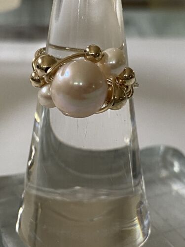 Light Pink Freshwater Round Pearl Ring In 14 K Gold Fill Size 5 1/2