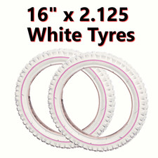2x White Tyre with Pink Line 16 x 2.125 (57-305) Girls Bike Bicycle