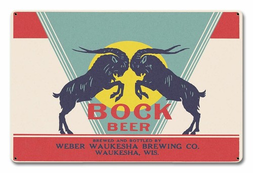 BOCK BEER WEBER WAUKESHA BREWING 18" HEAVY DUTY USA MADE METAL ADVERTISING SIGN - 第 1/1 張圖片
