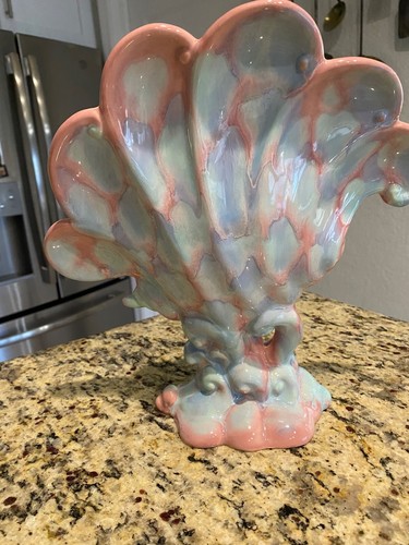 Royal Haeger Mauve Pink Blue Open Shell Vase 1940’s Fan - Picture 4 of 8