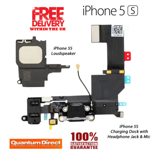 Neu Ersatz-Ladestation / Port-Montage + Lautsprecher Für IPHONE 5S - Schwarz