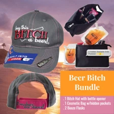 Buy This Bitch A Beer Hat w/Stealth Cosmetic Bag Smuggle My Booze Set
