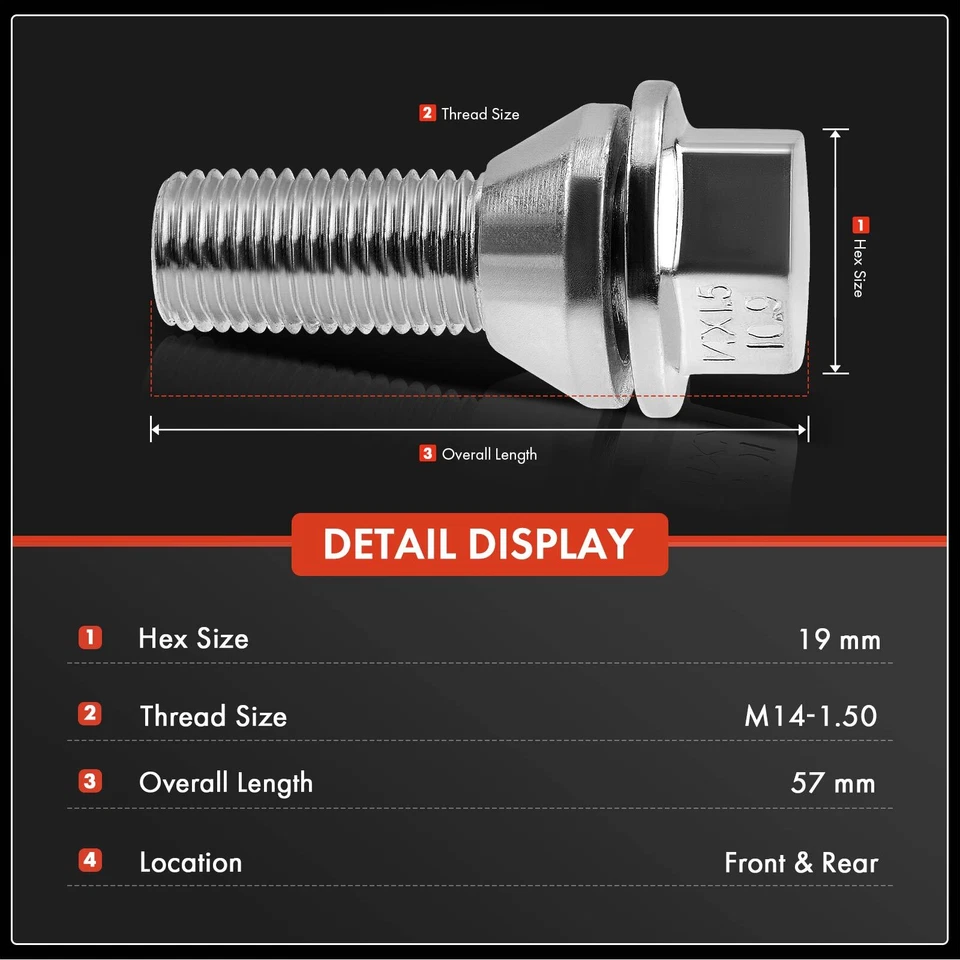 20x parafuso de roda M14-1.5 para Volvo S60 2001-2009 S80 1999-2006 V70 01-07 XC70 - Imagem 2 de 4