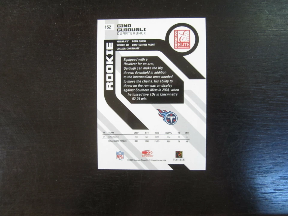 2005 Donruss Elite # 152 Gino Guidugli Card (B64) # 267/499 Titans Cincinnati - Image 2 of 2