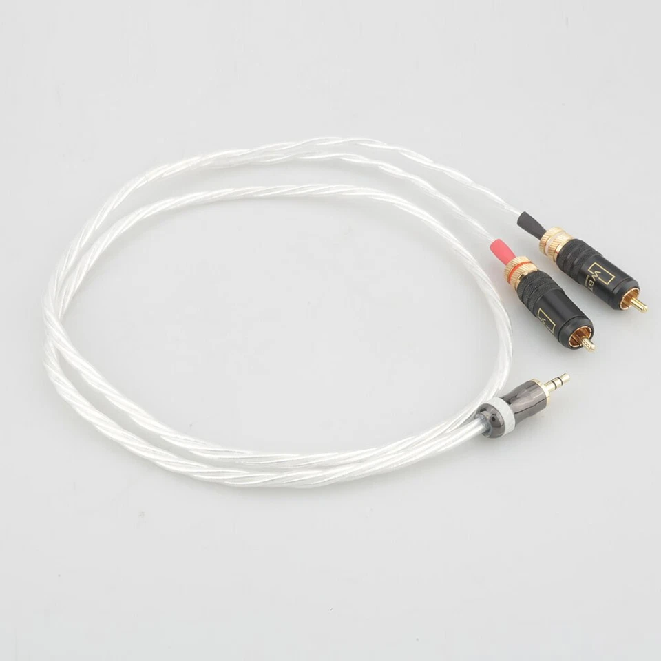 3.5mm Jack Male to Dual RCA AUX Cable OCC Silver Plated Headphone Audio Line - Image 2 of 4