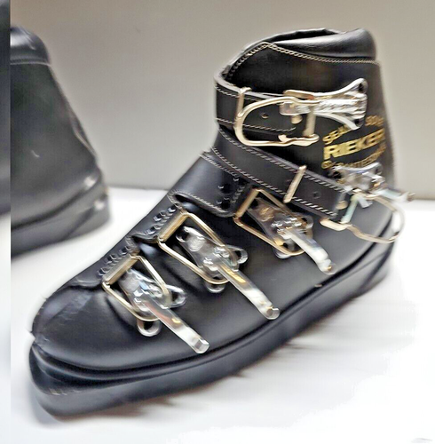 Vintage 1960's Rieker Ski Boots Black Leather Metal Buckle Germany 6 1/2 - Picture 2 of 4