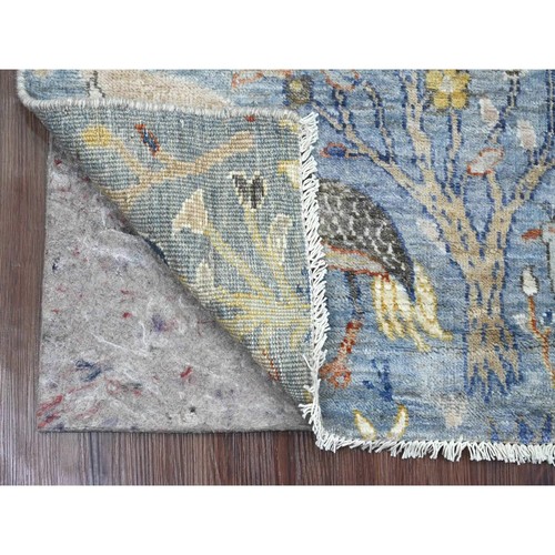 2'2"x6'3" Blue Peshawar Birds Design 100% Wool Hand Knotted Runner Rug R20434 - Picture 2 of 6