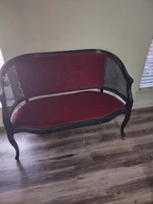 Antique style Cane back Classic Bench Settee Loveseat Black Red 