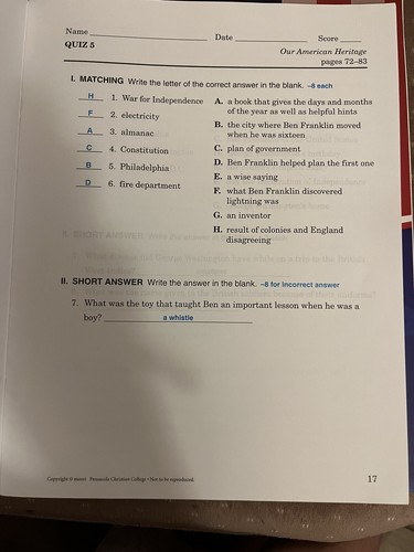 ABeka 3rd grade History Our American Heritage Answer Keys - 第 11/19 張圖片