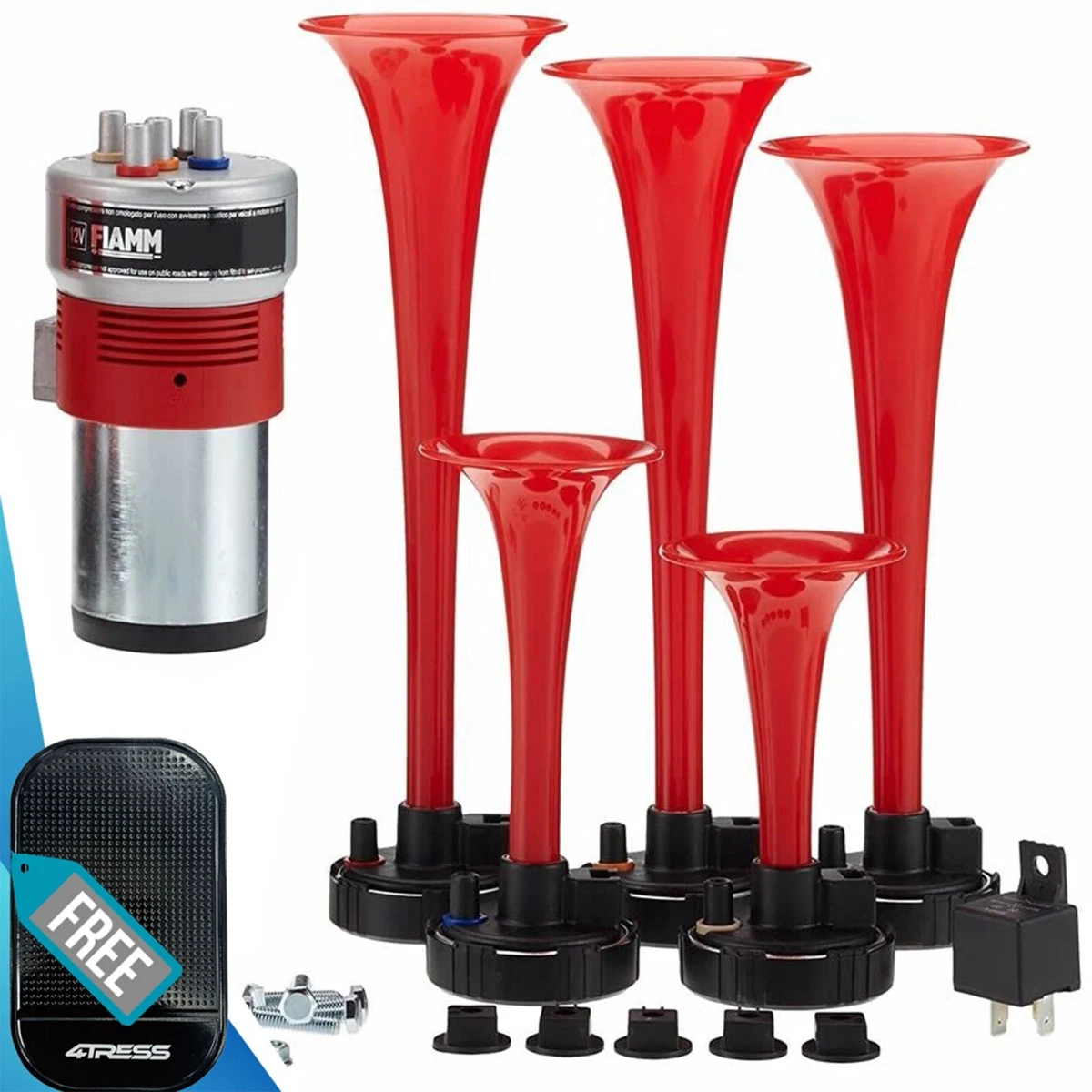 La Cucaracha Tune Air Horn Fiamm Italy 12v Car Musical 5 Trumpet 116dB Kit. MAT