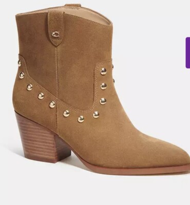 New Coach Paline Suede Bootie Women s Boots Size 6 Coconut Beige Leather Heel