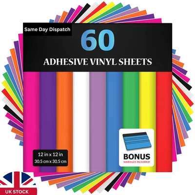 KASSA 60-Pack Permanent Adhesive Vinyl Sheets for Cricut – Glossy & Matte Multi-Colour