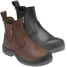 An image depicting Mens WorkTough Dealer Work Safety Steel Toe Midsole Ankle Boots Sizes 4-13