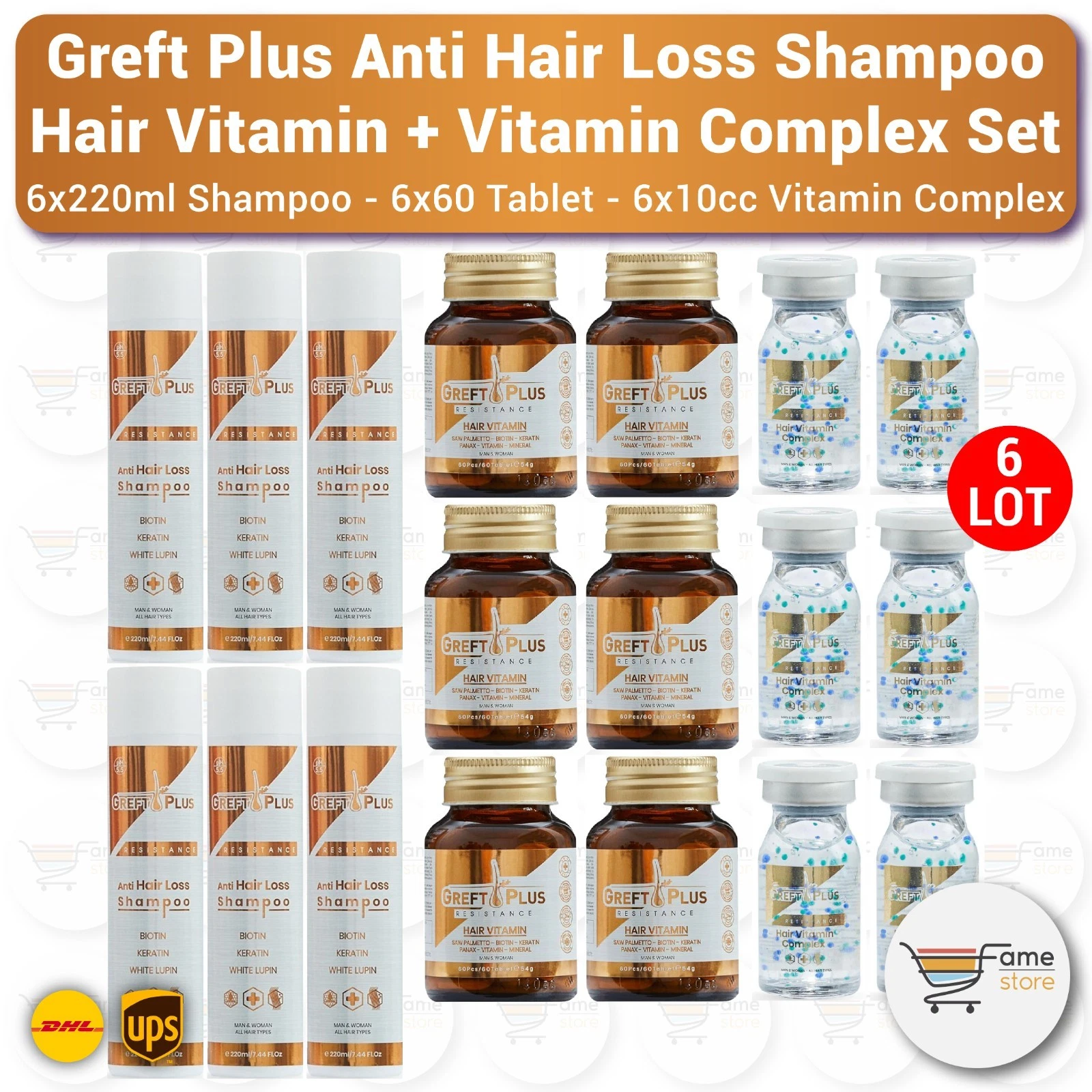 Greft Plus Anti Hair Loss (Shampoo + Tablet + Vitamin Complex Serum) - 6LOT