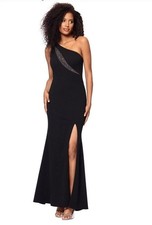 XSCAPE Womens High-Slit Rhinestone-Embellished Gown Black/Gunmetal Size 16 $219