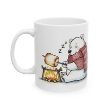 Polar Bear Sleeping Marshmallow Campfire Cozy 11 oz, Coffee Mug, Gift Idea