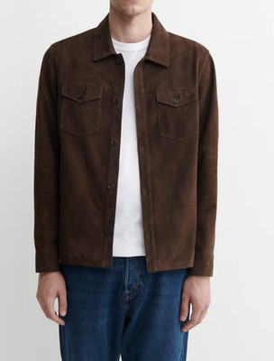 Brown Leather Shirt jacket for Men Pure Suede Custom Made Size S M L XXL 3XL