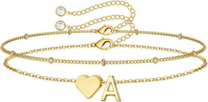 Authentic Initial Bracelets for Teen Girls - 14K-Gold-Plated Heart Initial A-Z Bracelets f