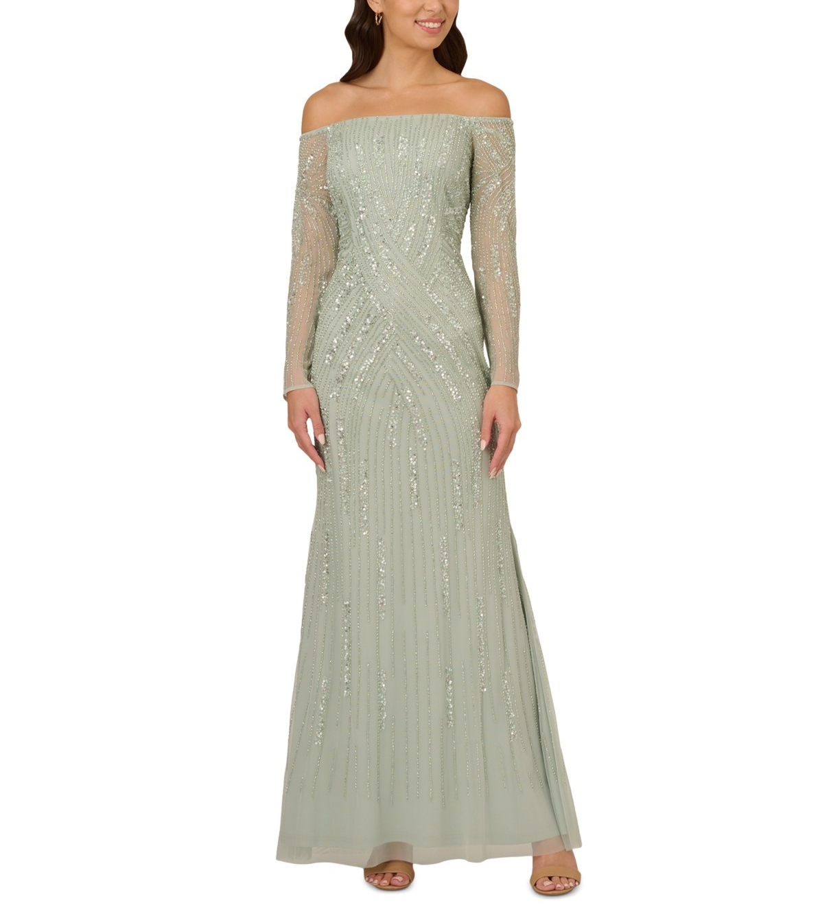 Adrianna Papell Sequin Off-the-Shoulder Gown MSRP $299 Size 0 # 14A 2512 Blm