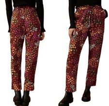 Anthropologie Farm Rio Elodie Multicolor Floral & Hearts Drawstring Pants, Med.