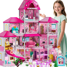 4-Storey House for Girls Ages 3-7, Villa Playset with 2 Dolls and 12 Room, Furni