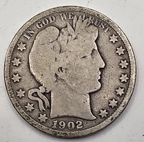 《SILVER 》1902  (.3617 OZ SILVER) Barber Silver Half Dollar  《SILVER》
