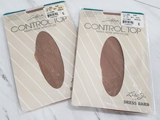 2 Vintage Lise J Silken Sheer w Lycra Silky Control Top Panty Hose Nude Size C