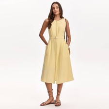 Women Belted Midi Dress - A New Day Yellow M